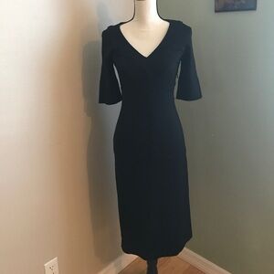 Classic Black V-Neck Midi Dress